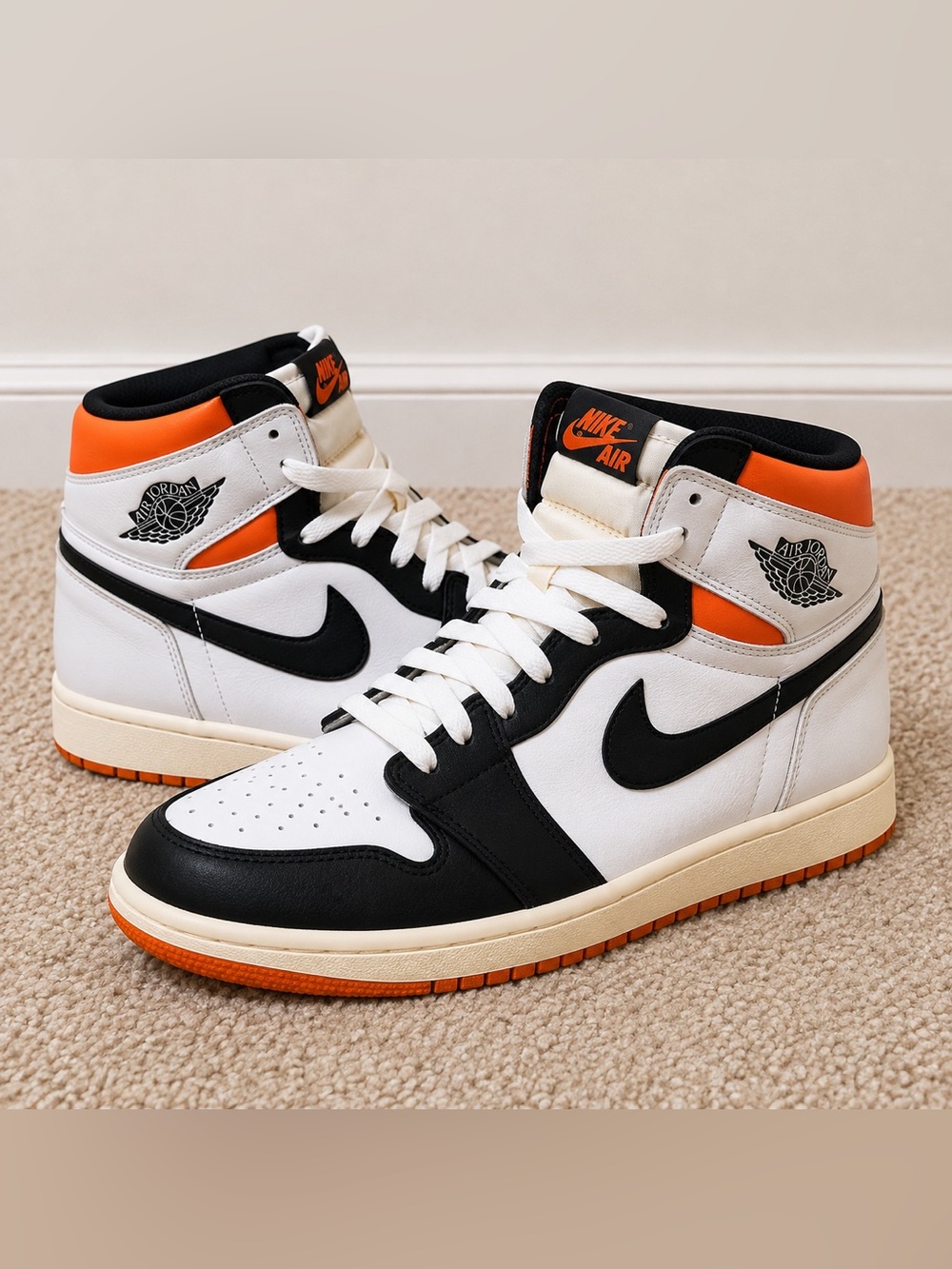 Jordan Air High-Top Sneakers in White, Black & Orange Size 8 Men